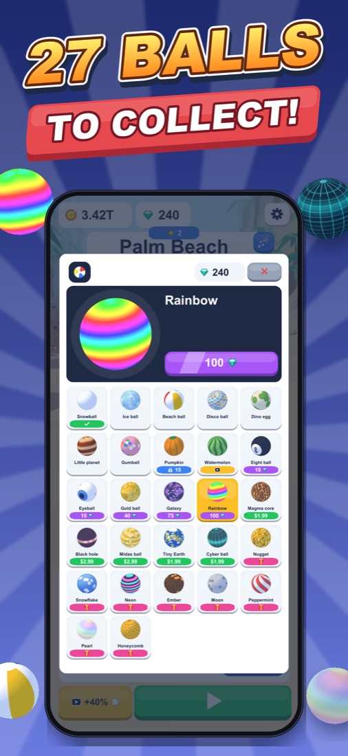 27 balls to collect, shown in the ball shop